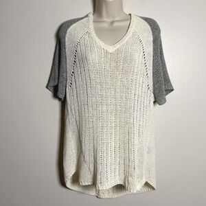 Colour Works VTG Womens Knit Top L Cream Gray Colorblock Minimal Festival Boho